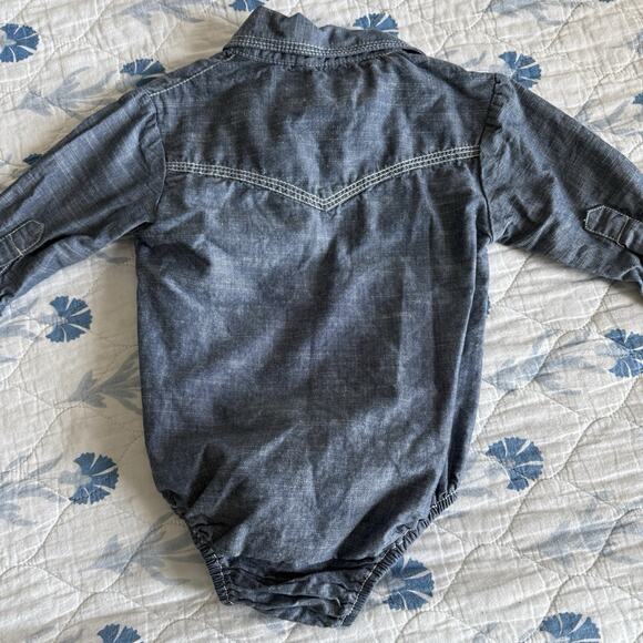 Red River Baby Pearl Snap WESTERN Bodysuits Long Sleeve Plaid & Denim 3-6 Months - Picture 9 of 10